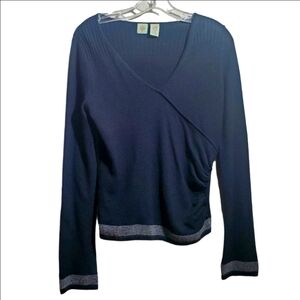 ANTHROPOLOGIE / HWR Wrap Sweater Womens XS Black with White Detailing Boho Chic